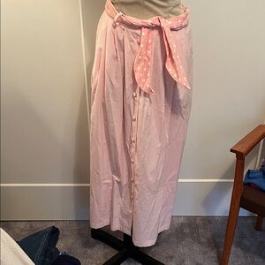 Vintage 80’s Pink and White Button-Front Maxi Skirt with Tie Waist